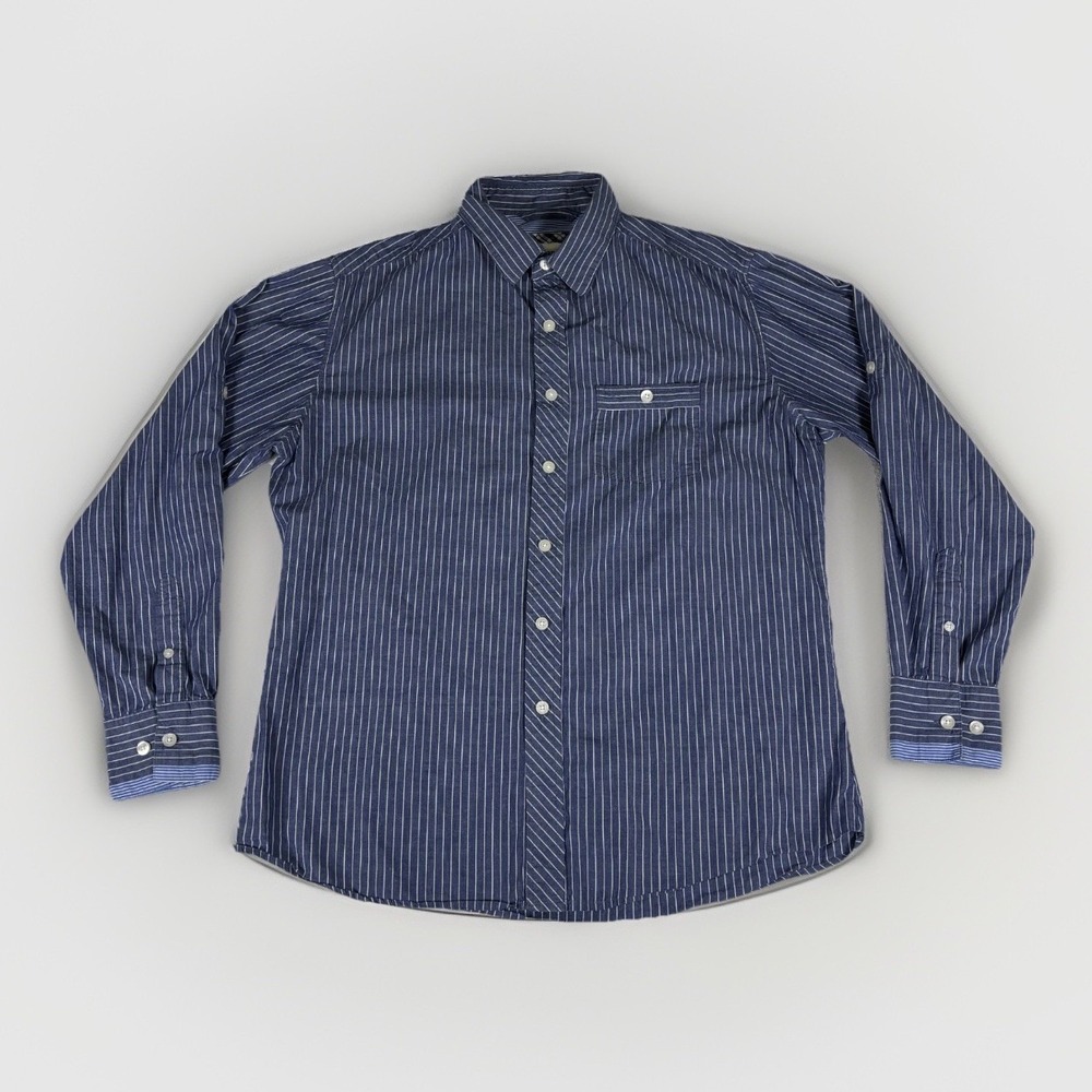Paper Denim & Cloth Button Down Mens Large Blue Pinstripe Long Sleeve Shirt